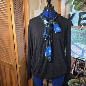 J. Crew Black and Blue Sweater With Attached Floral Scarf